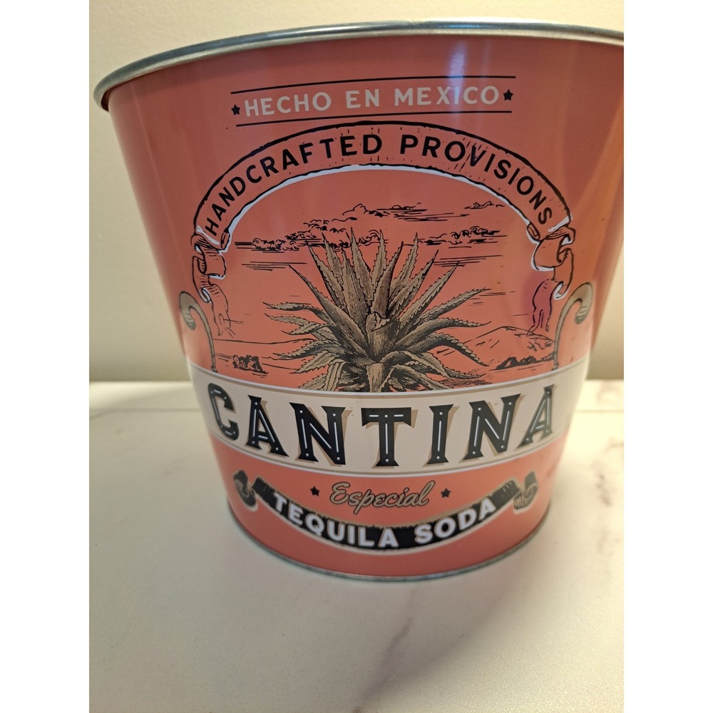 Cantina Especial Tequila Soda Metal Bucket Ice Beer Mexico 7 1/4" X 9" Tall